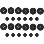 ButtonMode Universal Pea Coat Buttons 24pc Set includes 12 Jacket Front Buttons x 32mm (1 ¼ Inches) and 12 Jacket Sleeve Buttons x 15mm (5/8 Inch), Black, 24-Buttons